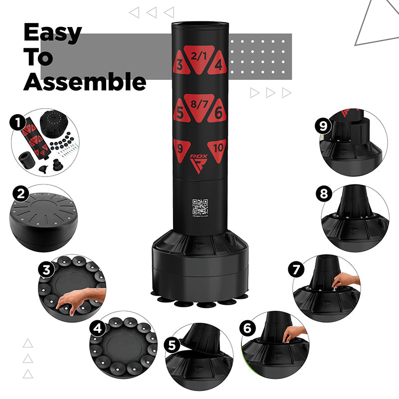 RDX Kt Ronin 4ft 2-In-1 Kids Free Standing Punch Bag Black With Gloves For Training & Workout Set#color_red