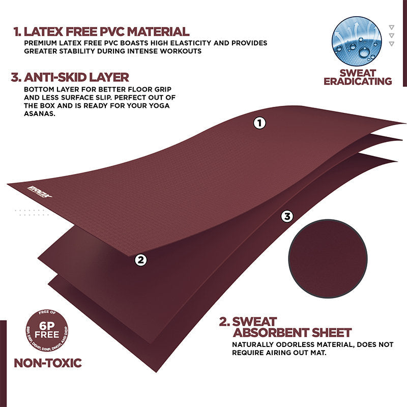 RDX SC 4-in-1 Iris 6mm PVC Yoga Mat Set  #color_#color_maroon