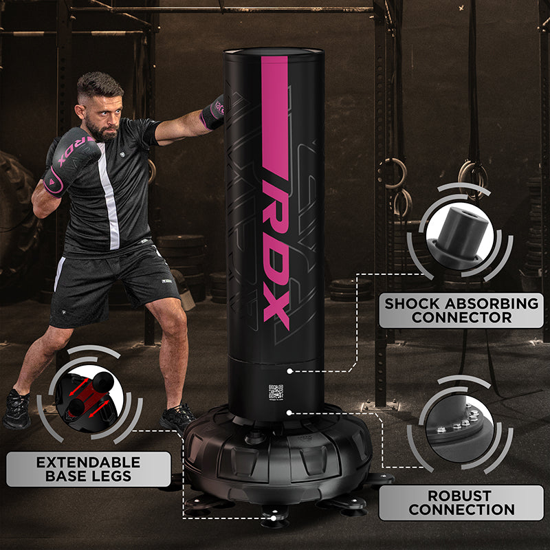 RDX F6 Kara Pink & Black 6Ft Free Standing Punch Bag With Mitts