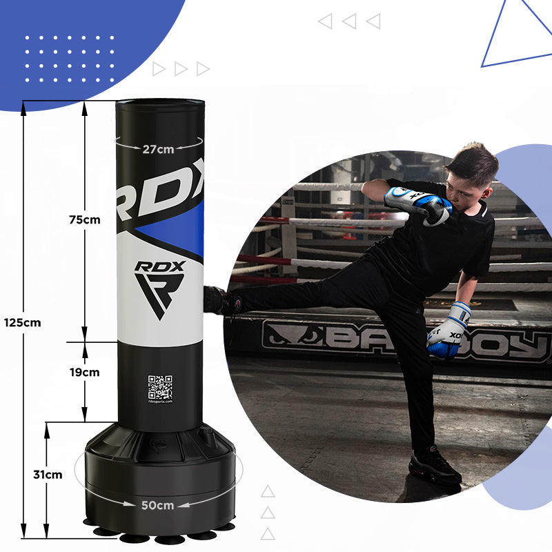 RDX R8 4ft Kids Free Standing Punch Bag Blue With Gloves For Training & Workout Set