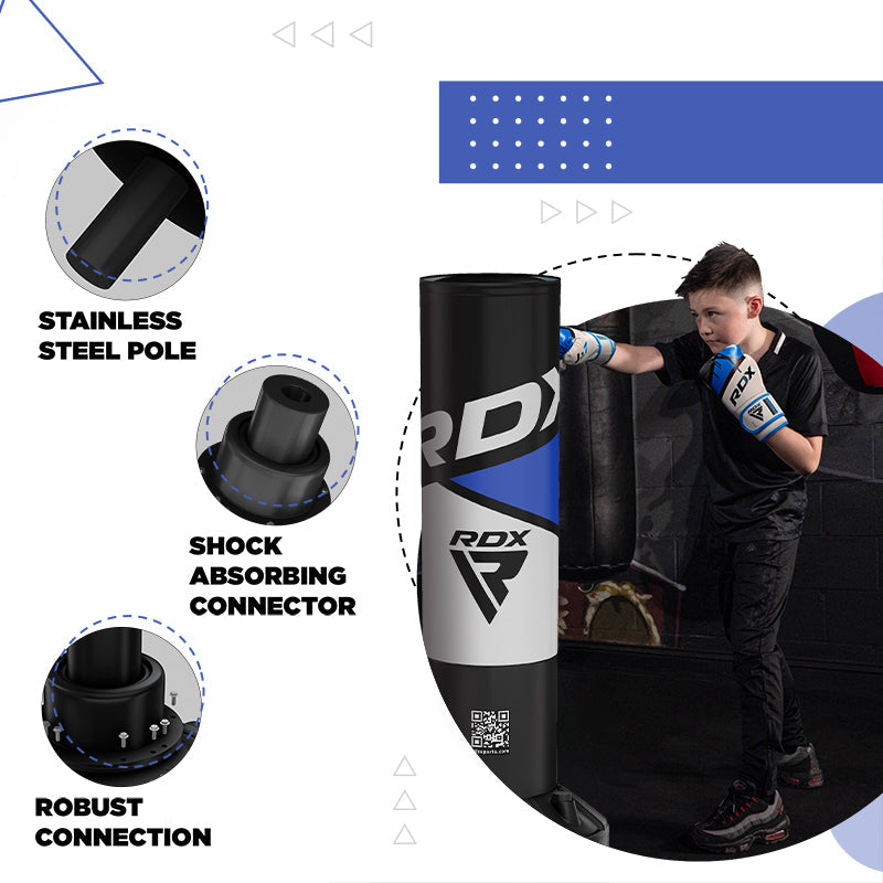 RDX R8 4ft Kids Free Standing Punch Bag Blue With Gloves For Training & Workout Set
