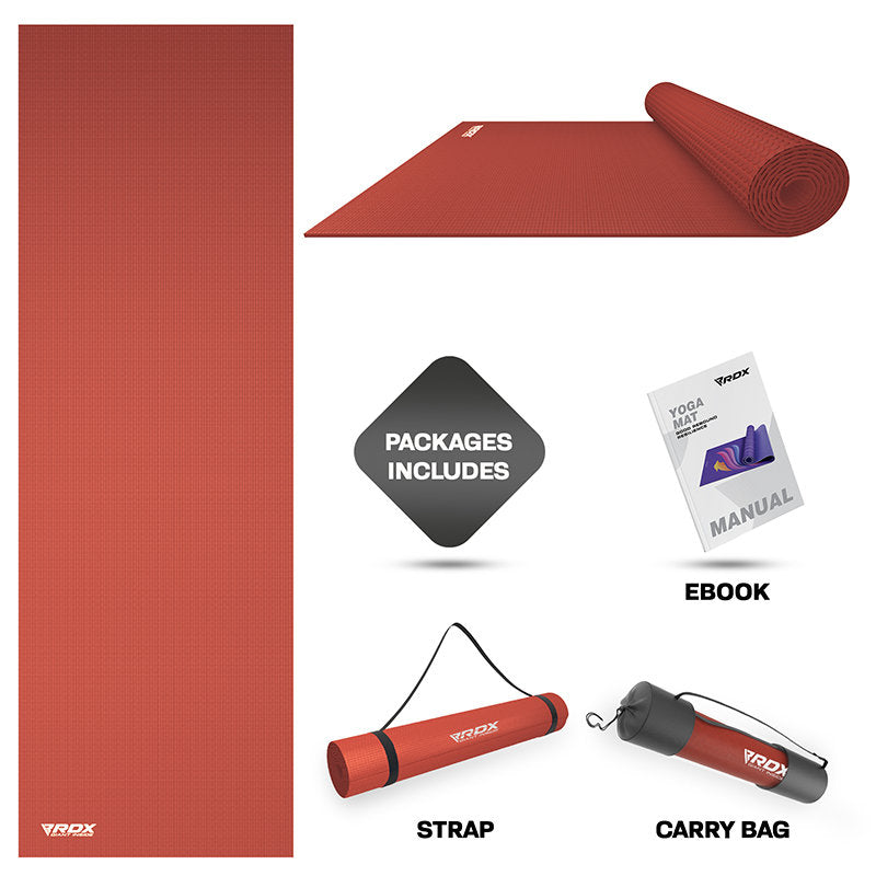RDX SC 4-in-1 Iris 6mm PVC Yoga Mat Set  #color_red