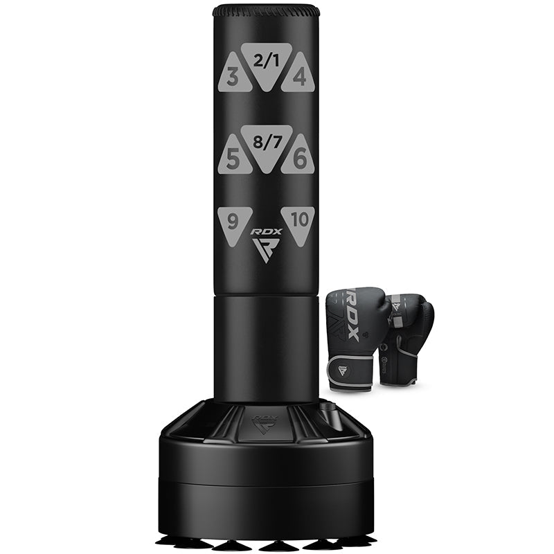 RDX Kt Ronin 4ft 2-In-1 Kids Free Standing Punch Bag Black With Gloves For Training & Workout Set#color_Silver